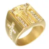 Luxurious gold ring - with Jesus / cross / white cubic zirconia - unisexRings
