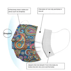 Protective face / mouth masks - disposable - 3-ply - for adults - flowers print - 50 piecesMouth masks