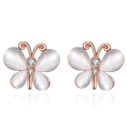 Rose gold stud earrings - with crystals / white opal - butterfly shapedEarrings