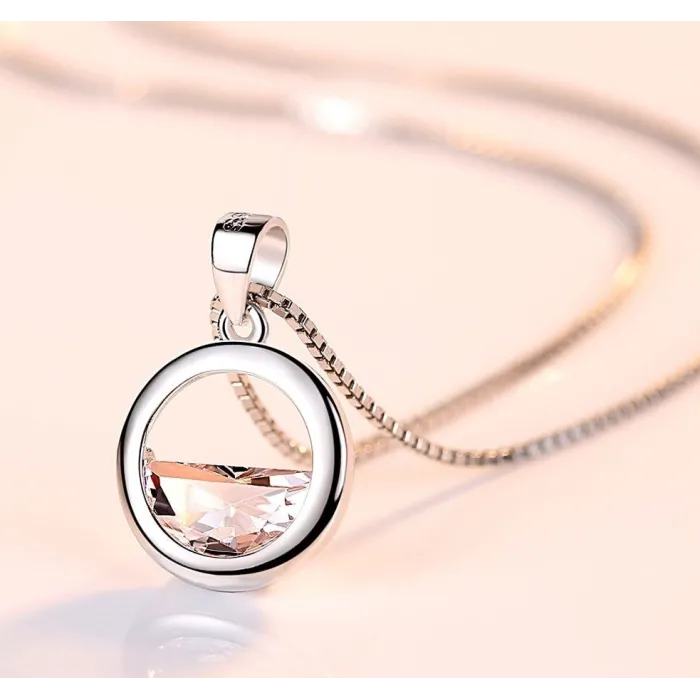 Round pendant with crystal - elegant necklace - 925 sterling silverNecklaces