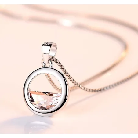 Round pendant with crystal - elegant necklace - 925 sterling silverNecklaces