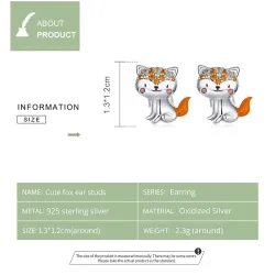 Earrings with orange crystal fox - 925 sterling silverEarrings