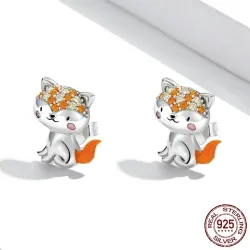 Earrings with orange crystal fox - 925 sterling silverEarrings