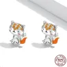 Earrings with orange crystal fox - 925 sterling silverEarrings