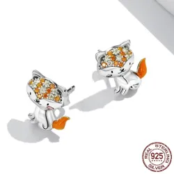 Earrings with orange crystal fox - 925 sterling silverEarrings