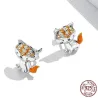 Earrings with orange crystal fox - 925 sterling silverEarrings
