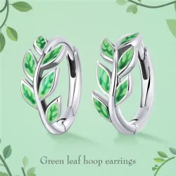 Hoop earrings with green leaves - 925 sterling silverEarrings