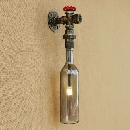 American loft - wall light - LED Edison lamp - vintage glass bottle / water pipeWall lights