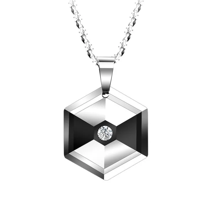 Hexagonal pendant with crystal - tungsten necklaceNecklaces