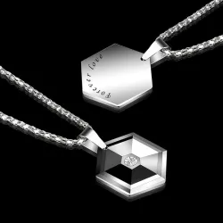 Hexagonal pendant with crystal - tungsten necklaceNecklaces