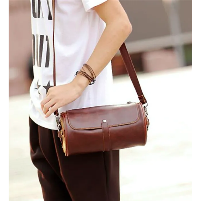 Trendy shoulder leather bag - cylindrical shapeBags