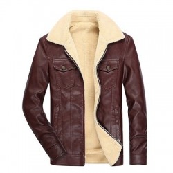 Leather winter jacket with fleece & zipper - slimJackets