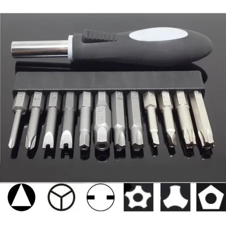 Screwdriver set - S2 steel - 1/4 hex - magnetic handle - bits - U-type - Y-type - star - triangleBits & drills