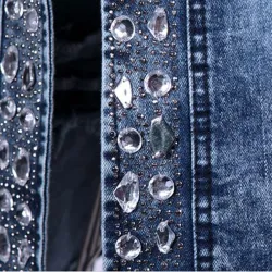 Fashionable short denim jacket - with sequins / crystals - slimJackets