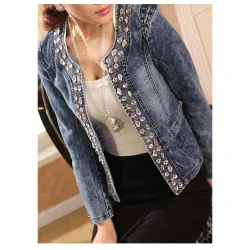 Fashionable short denim jacket - with sequins / crystals - slimJackets