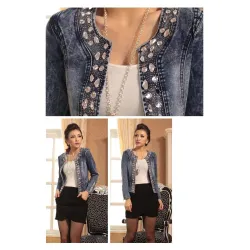 Fashionable short denim jacket - with sequins / crystals - slimJackets