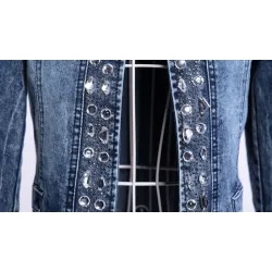 Fashionable short denim jacket - with sequins / crystals - slimJackets