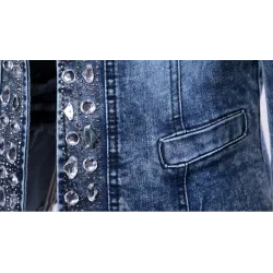 Fashionable short denim jacket - with sequins / crystals - slimJackets