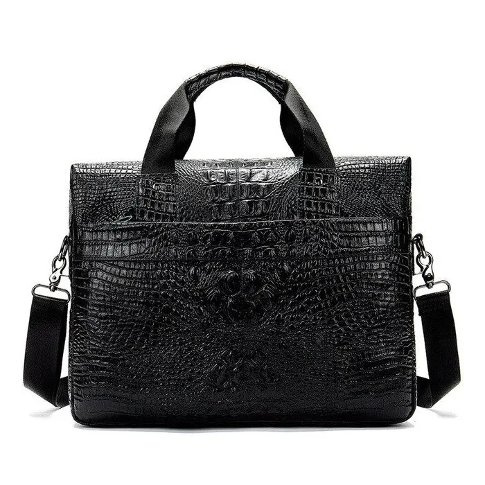 Luxurious leather handbag - with shoulder strap - crocodile skin pattern - genuine leatherBags