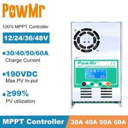 PowMr MPPT - solar panel regulator - charge controller - LCD backlight - 30A - 40A - 50A - 60ASolar panel controllers