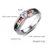 Fashionable ring - colorful rainbow zirconia - unisex - stainless steelRings