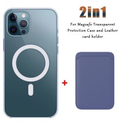 Magsafe wireless charging - transparent magnetic case - magnetic leather card holder - for iPhone - purpleProtection