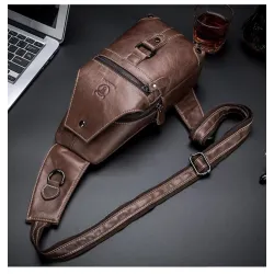 Men's genuine leather shoulder bag - chest bag - small backpackBags