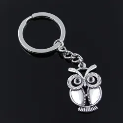 Vintage silver keychain - big eyes owlKeyrings