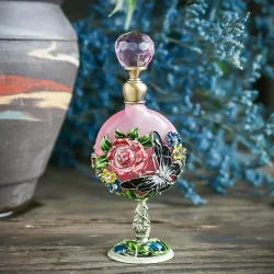 Vintage glass perfume bottle - pink roses pattern - 7 mlPerfumes