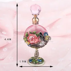 Vintage glass perfume bottle - pink roses pattern - 7 mlPerfumes