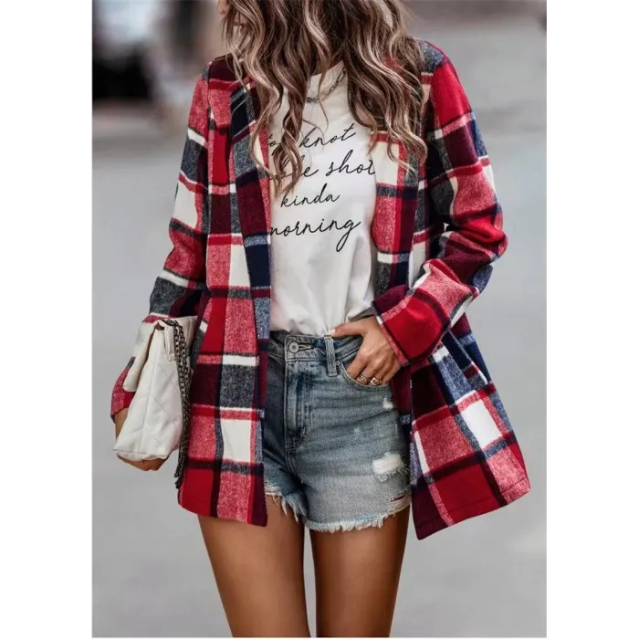 Trendy plaid jacket - short coatJackets