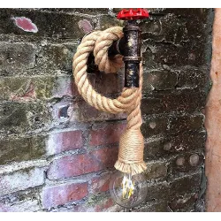 Industrial pipe - vintage wall lamp with hemp ropeWall lights