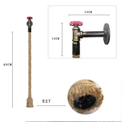 Industrial pipe - vintage wall lamp with hemp ropeWall lights