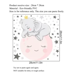 Luminous wall sticker - kids bedroom wallpaper - sleeping baby elephant / moon / starsWall stickers