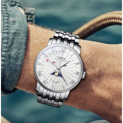 LOBINNI - luxury Quartz watch - moon phase - waterproof - stainless steel - silver / whiteWatches