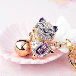 Crystal Japanese lucky cat - keychainKeyrings