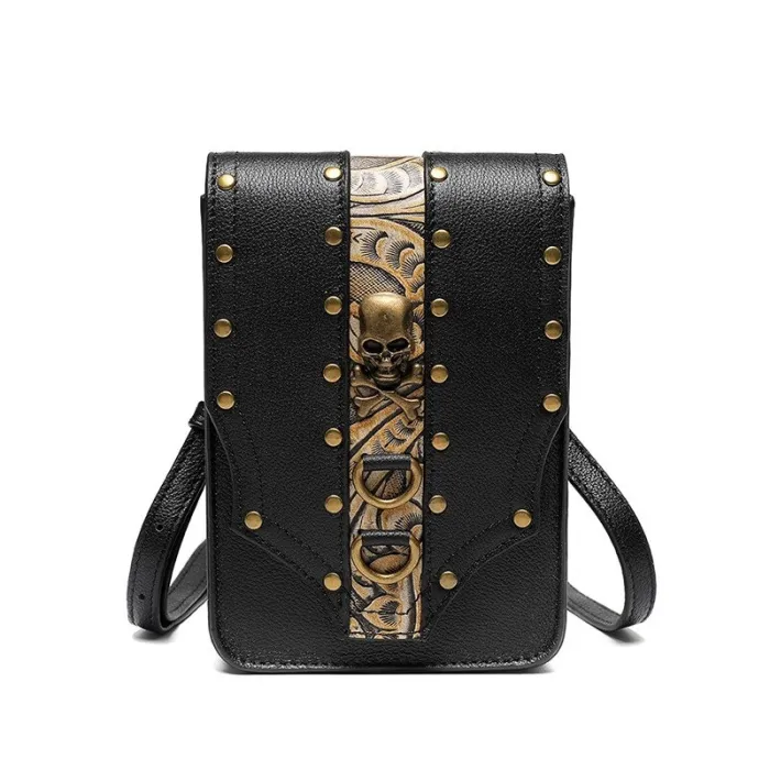 Small leather shoulder bag - punk style - skull / rivetsBags