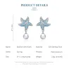 Blue zircon starfish earrings - with pearl - 925 sterling silverEarrings