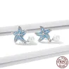 Blue zircon starfish earrings - with pearl - 925 sterling silverEarrings