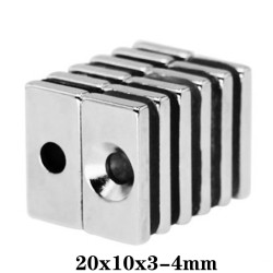 N35 - neodymium magnet - strong block - 20mm * 10mm * 3mm - with 4 mm holeN35