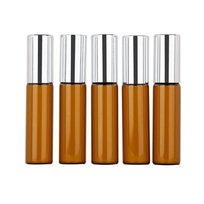 Empty perfume bottle - amber glass - with roller - 5 piecesPerfumes