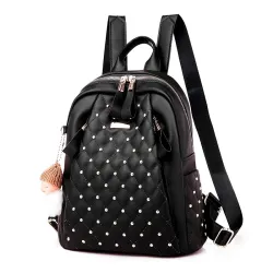 Leather backpack - with decorative studs - large capacityBackpacks
