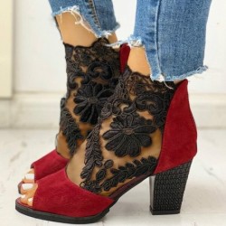 Sexy ankle boots - with floral lace - back zipperSandals