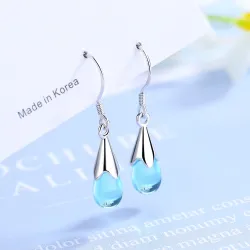 Blue glass water drops - sterling silver earringsEarrings