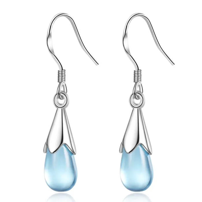 Blue glass water drops - sterling silver earringsEarrings