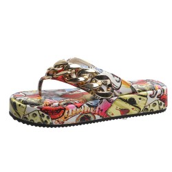 Colorful slippers - with high platform / metal decorationSandals