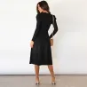 Elegant knitted dress - long sleeve - waist beltDresses