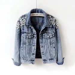 Short denim jacket - with decorative pearlsJackets