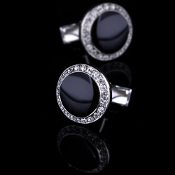 Elegant round black cufflinks with crystalsCufflinks