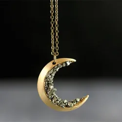 Moon shaped pendant with crushed minerals - gold necklaceNecklaces